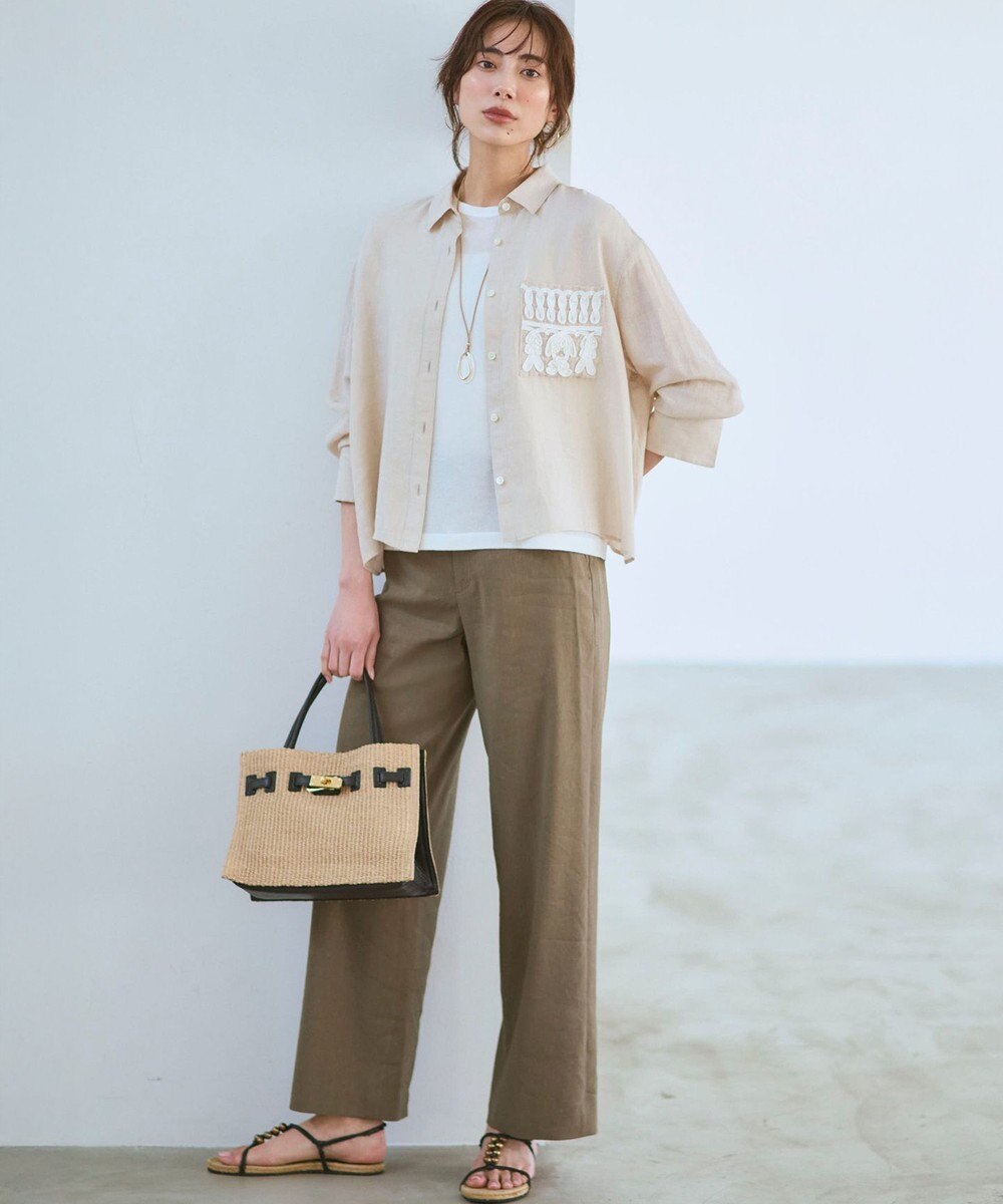 23区 【CanCam・CLASSY.掲載】リネンレーヨンストレッチ ワイドパンツ 