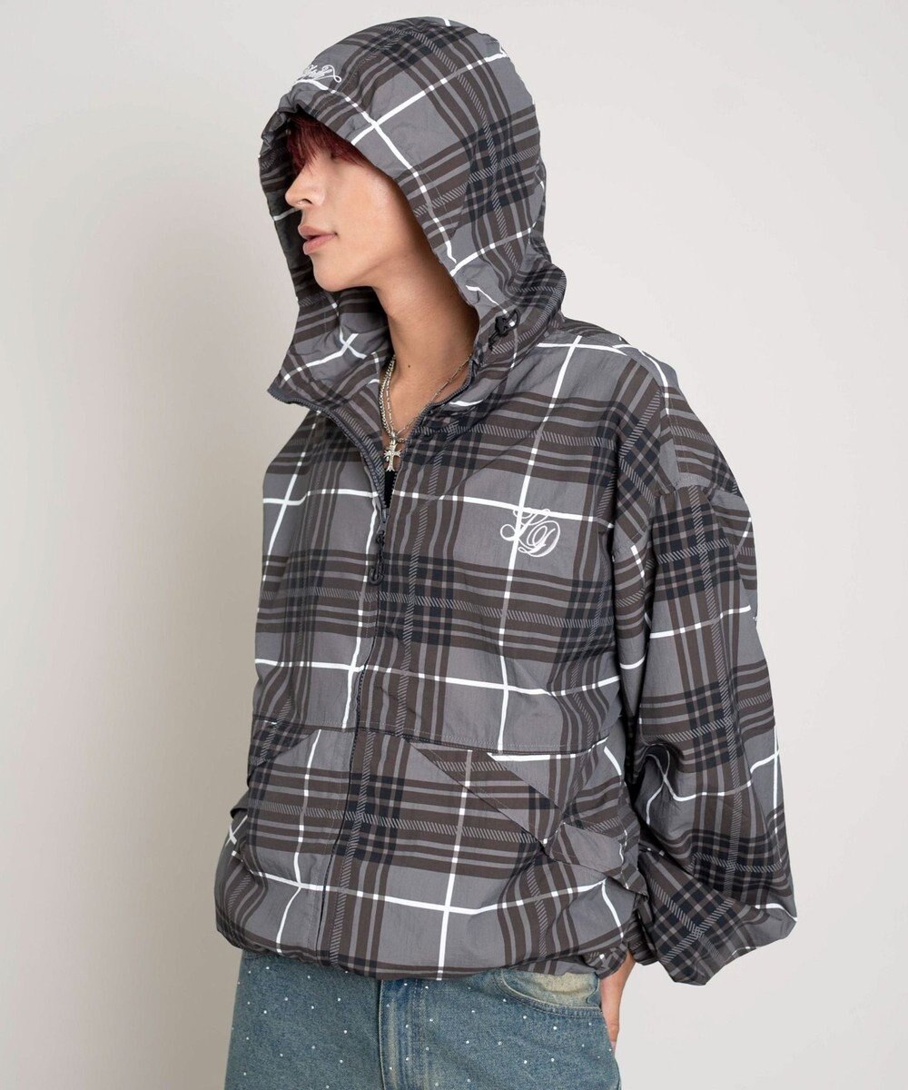 WEGO 【ユニセックス着用ITEM/MLサイズ展開】チェックロゴフードブルゾン 