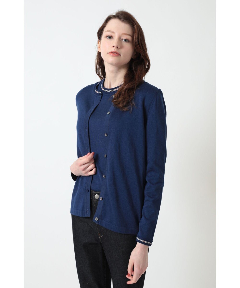 DAKS チェックジャカードコットンクルーネックカーデ 