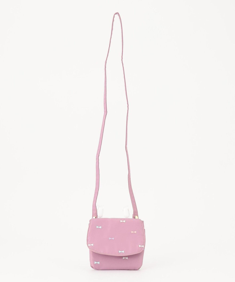 【レスポートサック】リボン 刺繍 ショルダーバッグ 総柄 可愛い 黒×ピンク