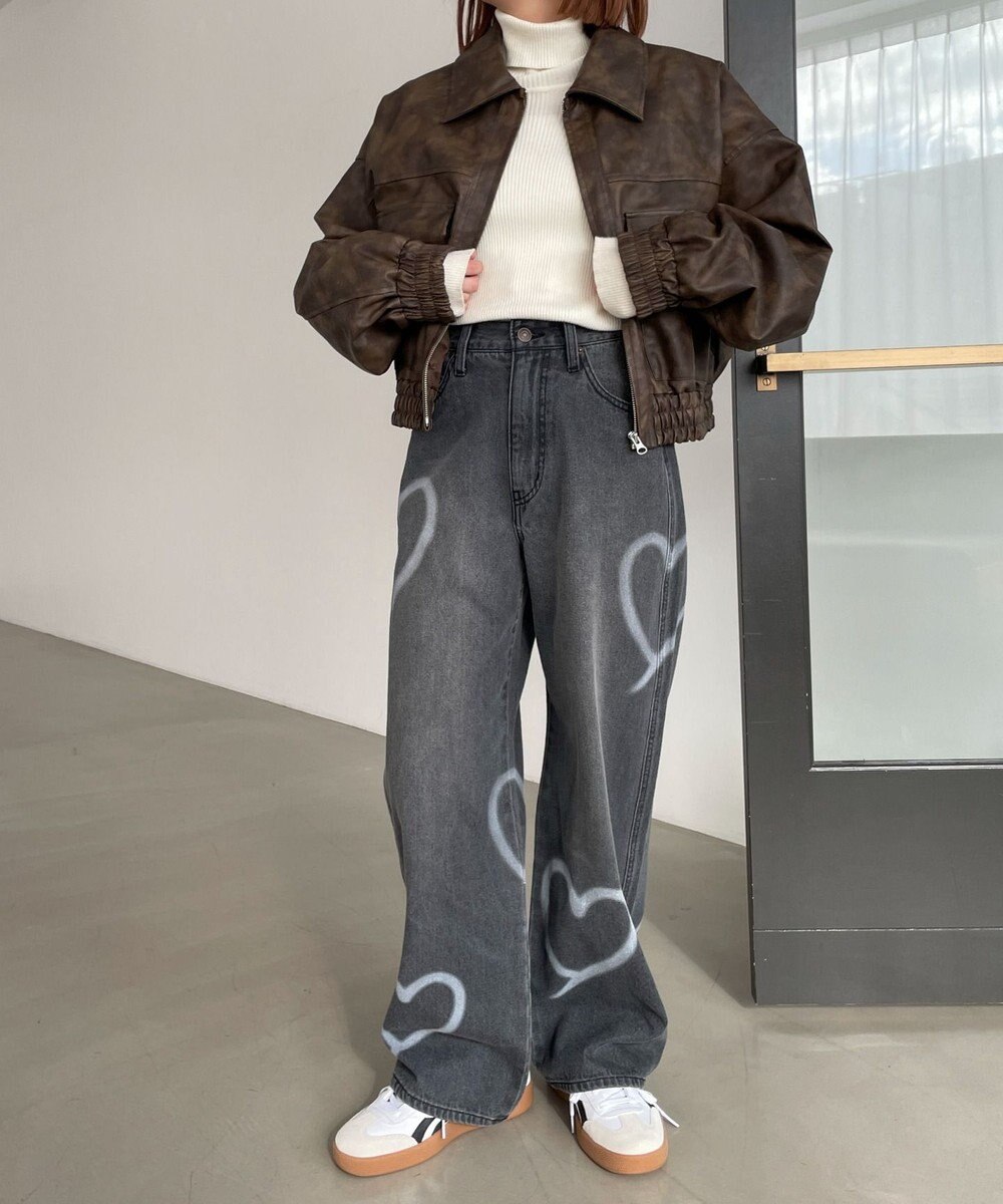 WEGO スプレーペイントストレートデニムパンツ 