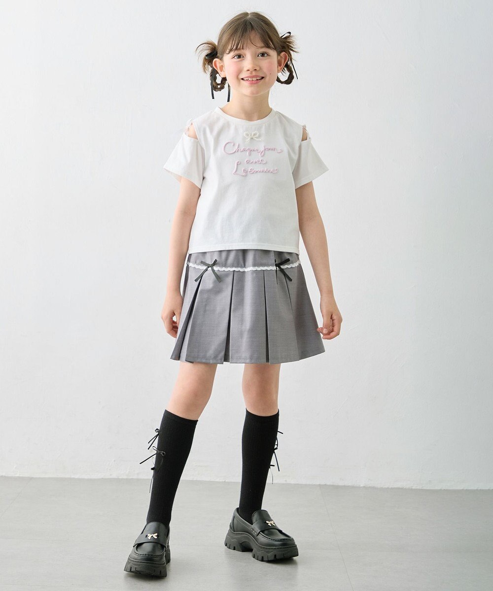 ANY KIDS 【洗濯機可能】肩あき ロゴ刺繍Tシャツ 