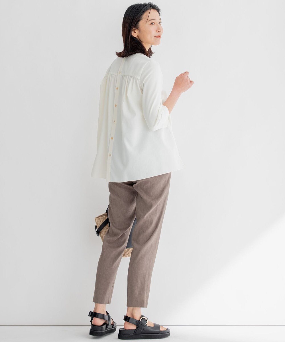 23区 【洗える】リネンレーヨンストレッチ テーパード パンツ 