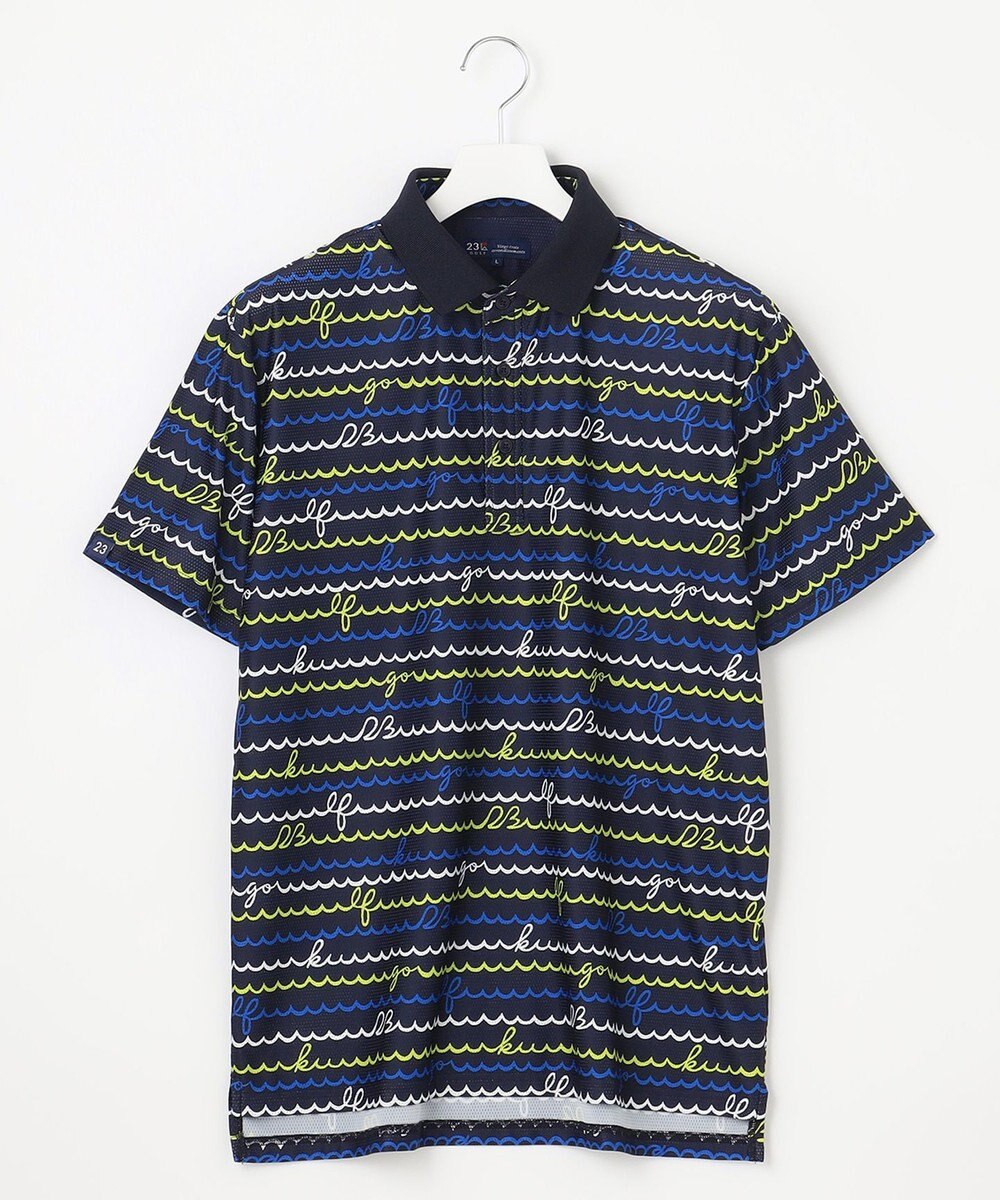 23区GOLF 【MEN】【吸水速乾・UVケア】ウェーブロゴプリント 半袖シャツ 
