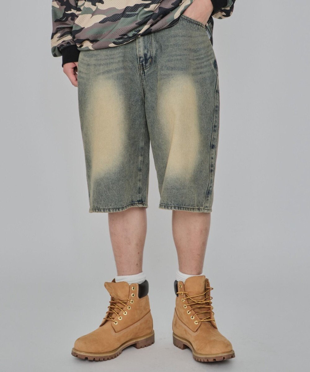 WEGO 【紐で調節可能】スーパーバギーデニムショーツ 