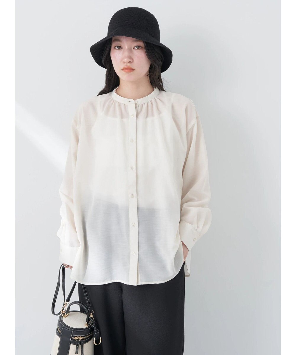 earth music&ecology シアーギャザーネックブラウス 