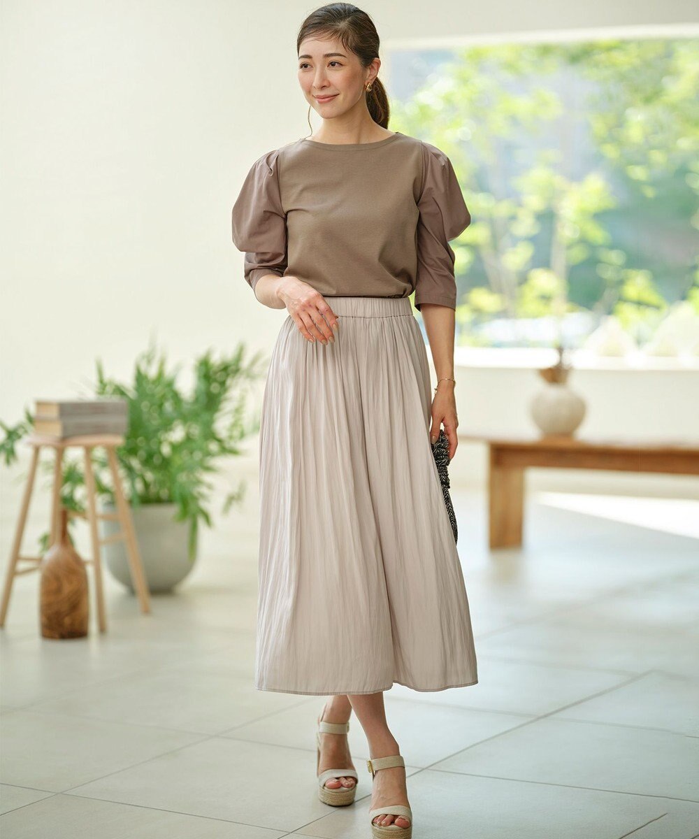 組曲 【秋のNEWカラー追加】ギャザーライトデシン パンツ 