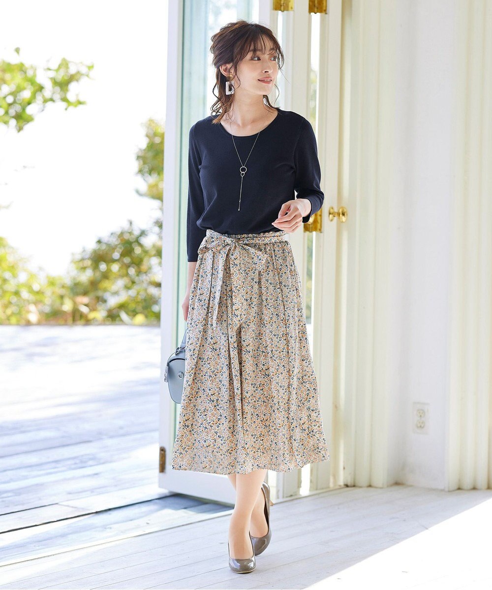 Tiaclasse 【洗える】異素材を組み合わせた花柄ドッキングワンピース 