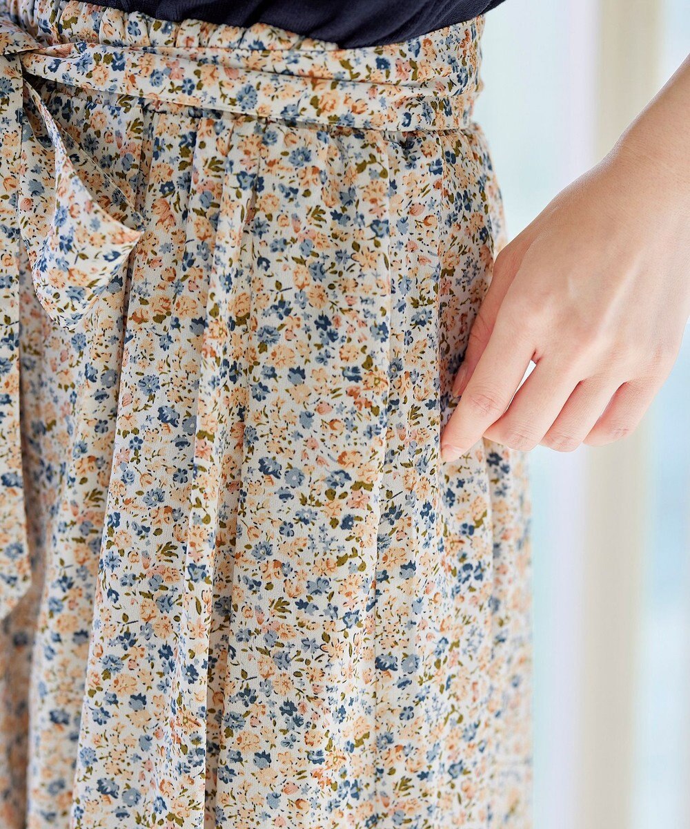 Tiaclasse 【洗える】異素材を組み合わせた花柄ドッキングワンピース 