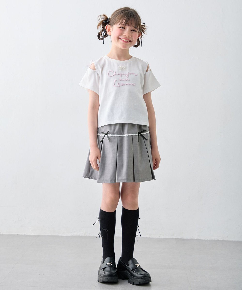 ANY KIDS 【洗濯機可能】肩あき ロゴ刺繍Tシャツ 