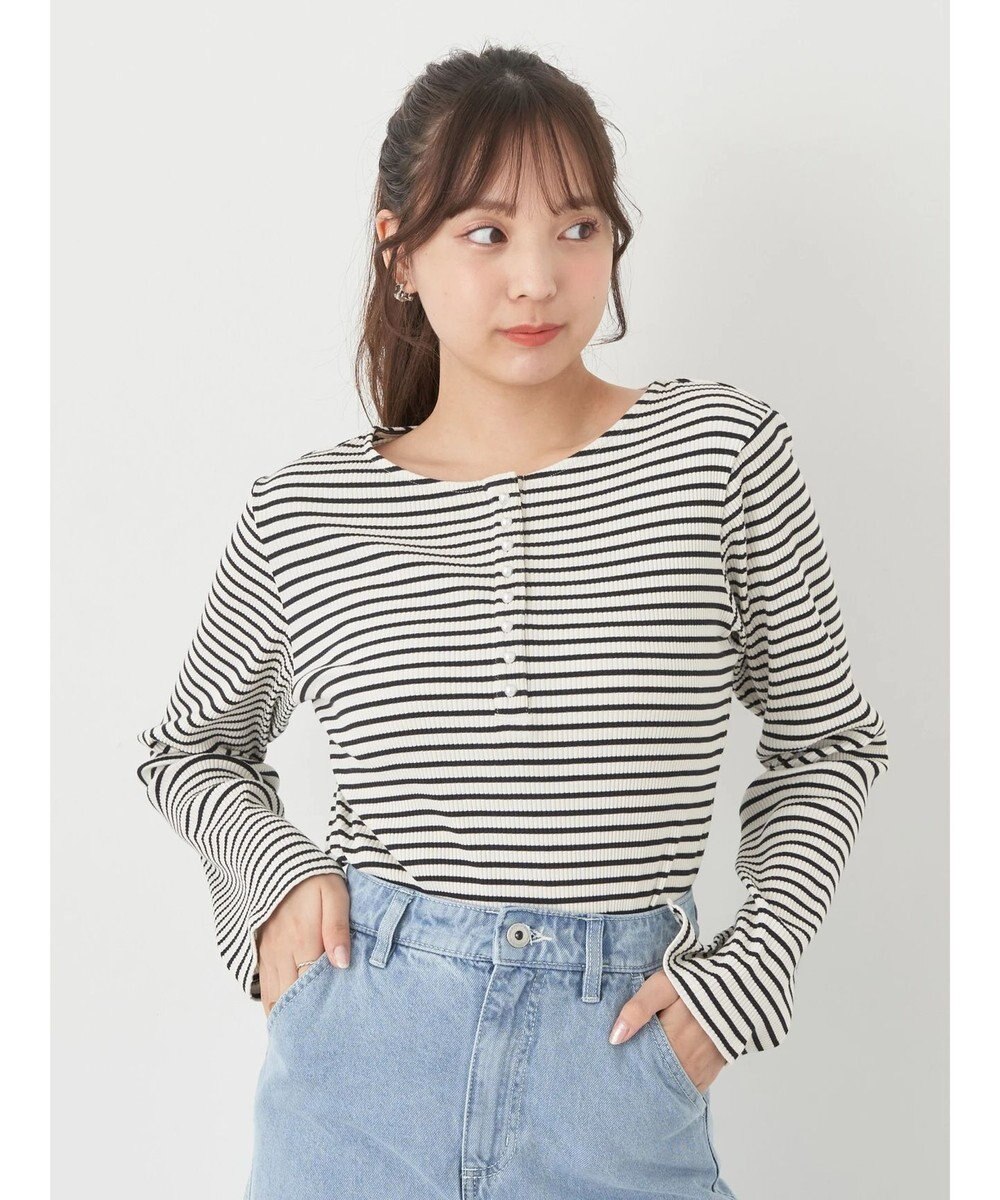 earth music&ecology パールヘンリーリブプルオーバー 