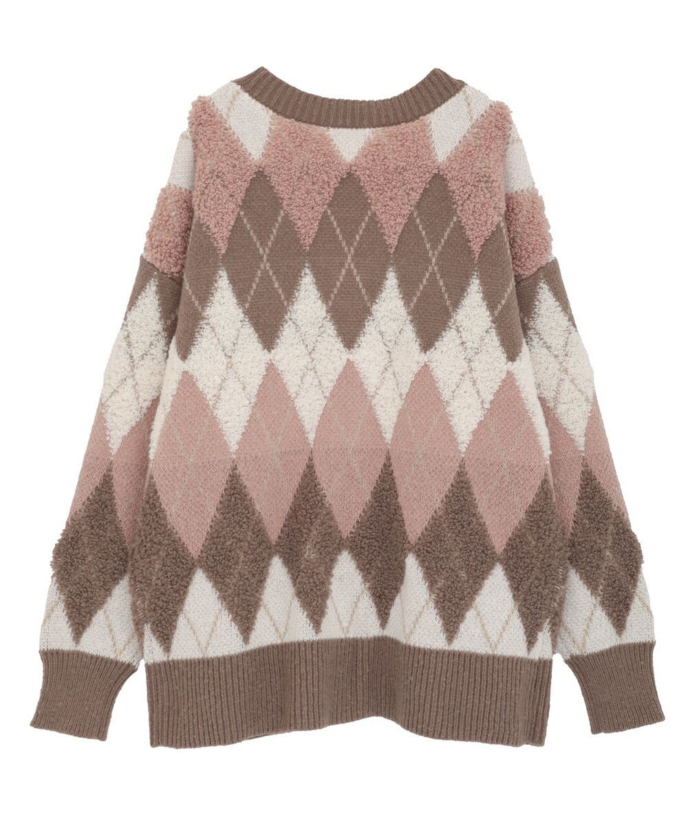 earth music&ecology ループ編みアーガイルカーディガン 