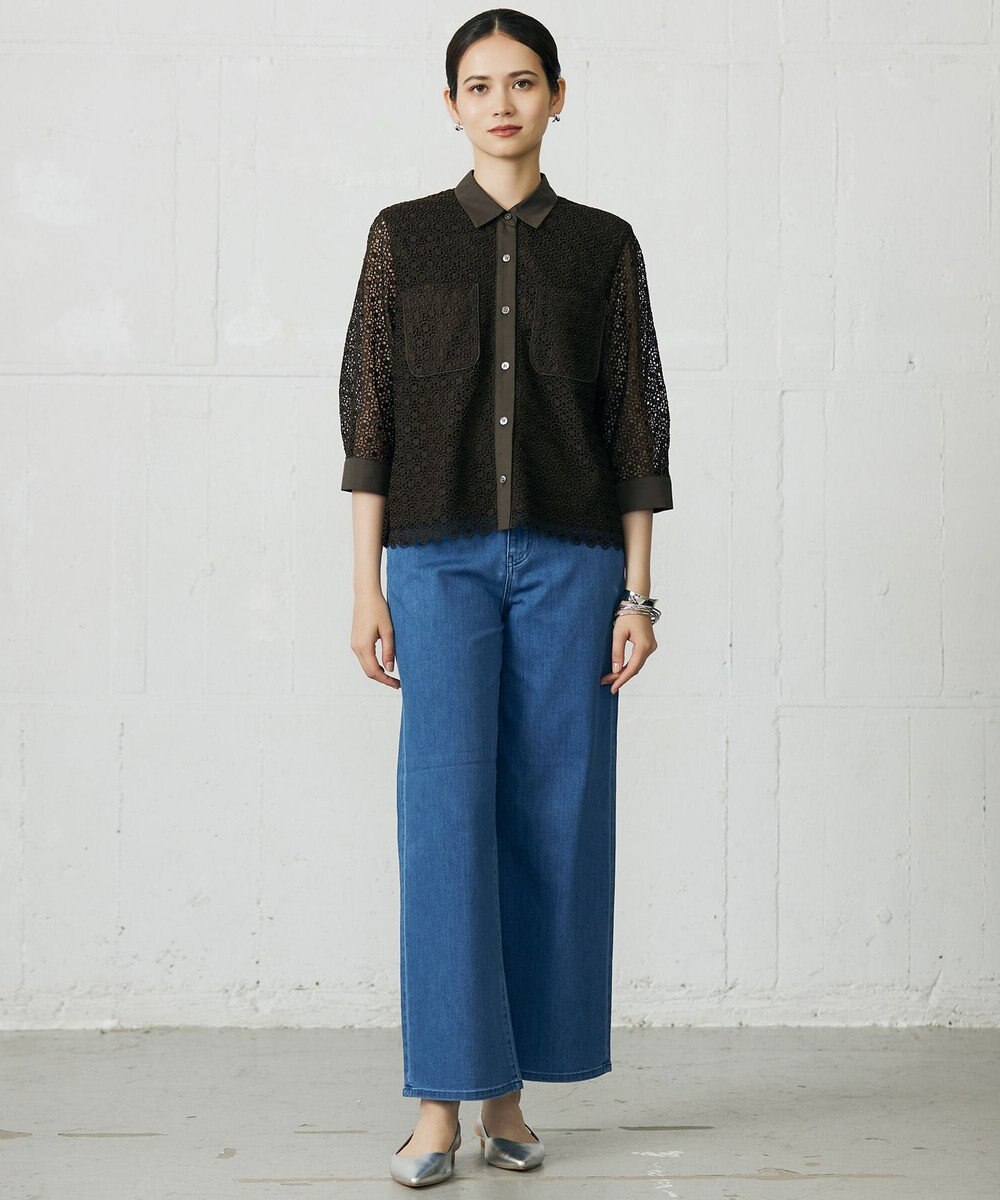 自由区 L 【19号サイズまで展開】ウスカルデニムワイドストレート パンツ 