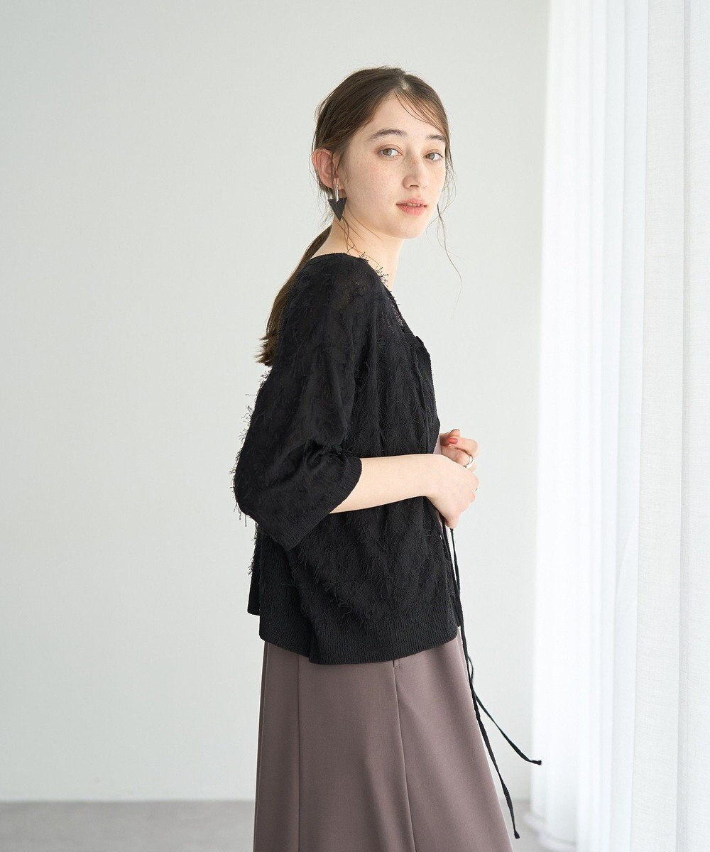 YECCA VECCA 2wayリボンフリンジニットカーディガン 