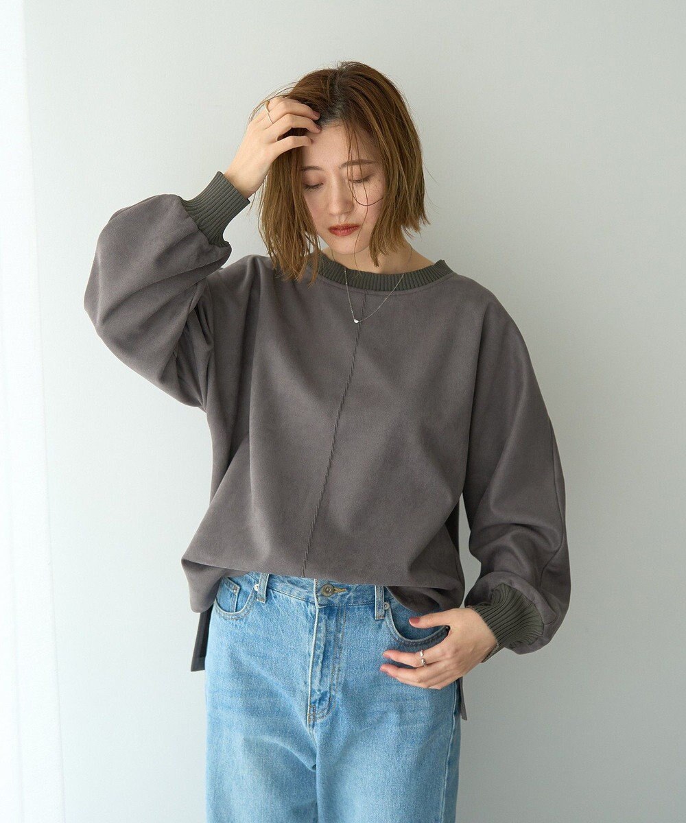 YECCA VECCA フェイクスエードデザインステッチプルオーバー 