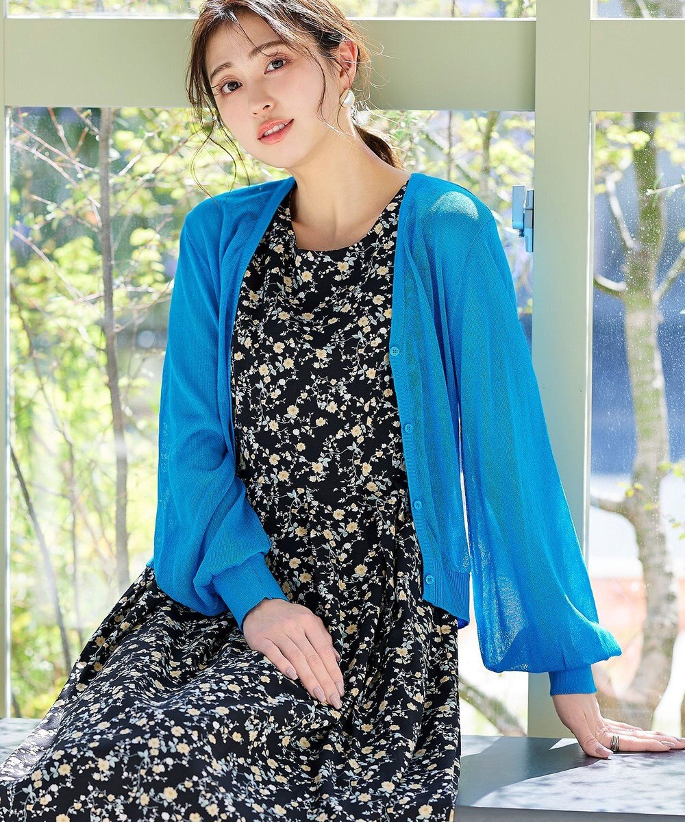 Tiaclasse 【洗える】シアーパフスリーブカーディガン 