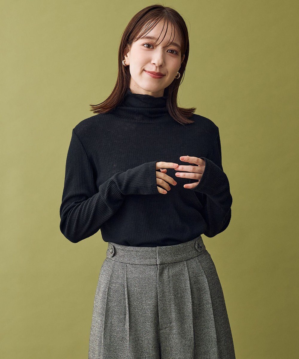 ANY L ウール混リブタートルネックカットソー 