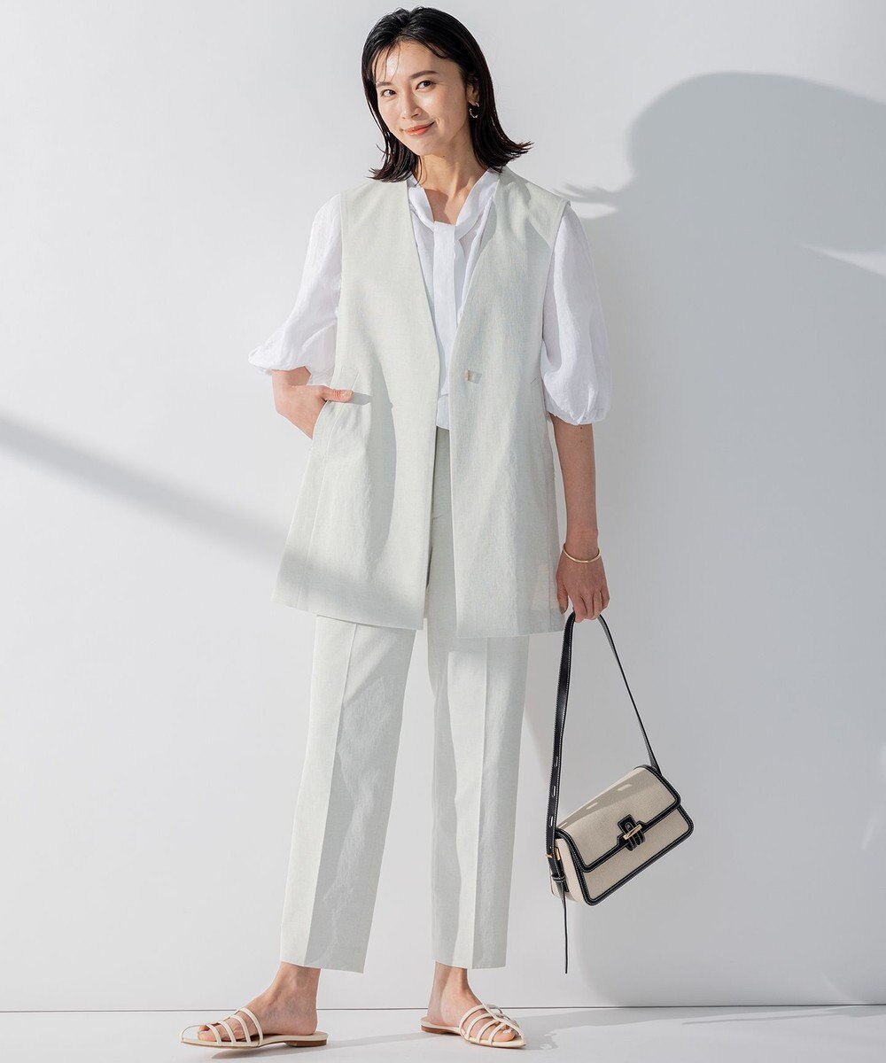 23区 【セットアップ対応】オックスストレッチ ノーカラー ジレ 