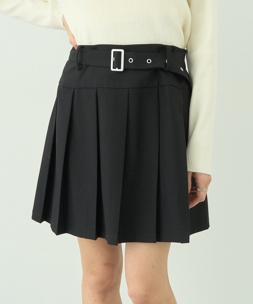earth music&ecology ベルト付きプリーツミニスカート 