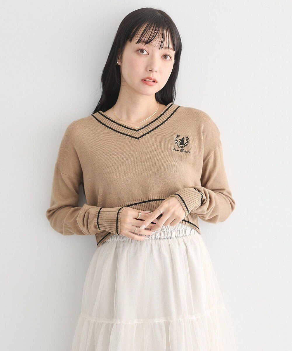 earth music&ecology キャットロゴショートニットプルオーバー 