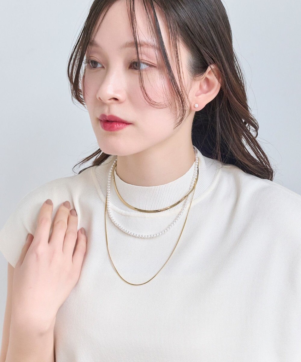 Phoebe パールミックスチェーン3連ネックレス 