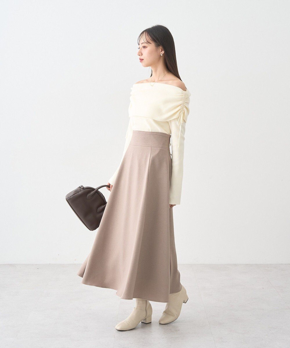 earth music&ecology リボンギャザーオフショルニットプルオーバー 