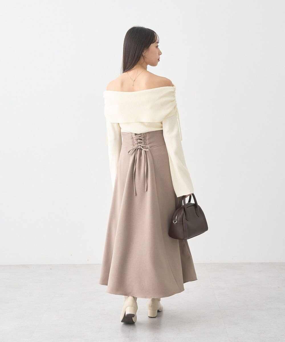 earth music&ecology リボンギャザーオフショルニットプルオーバー 