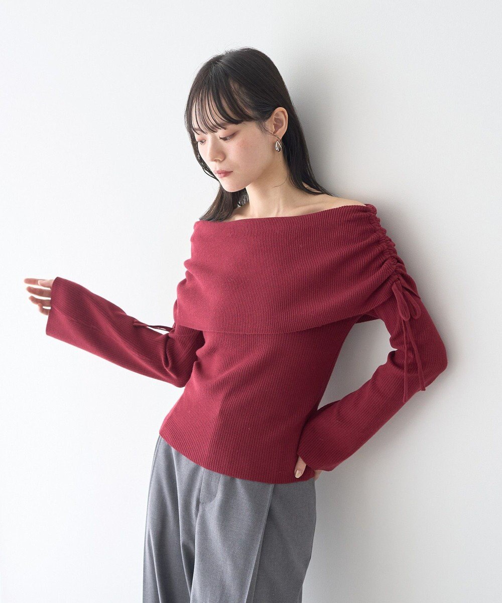 earth music&ecology リボンギャザーオフショルニットプルオーバー 