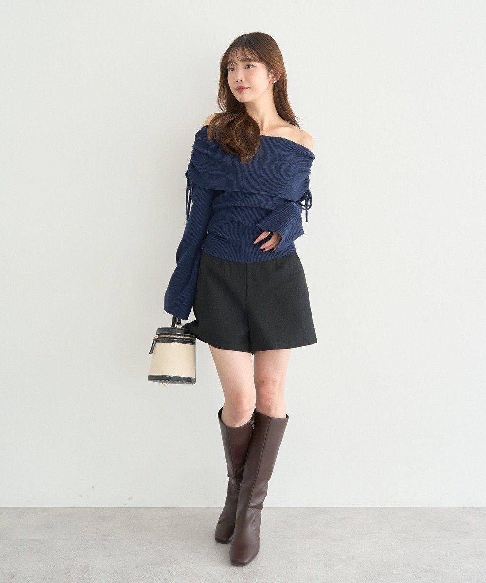 earth music&ecology リボンギャザーオフショルニットプルオーバー 