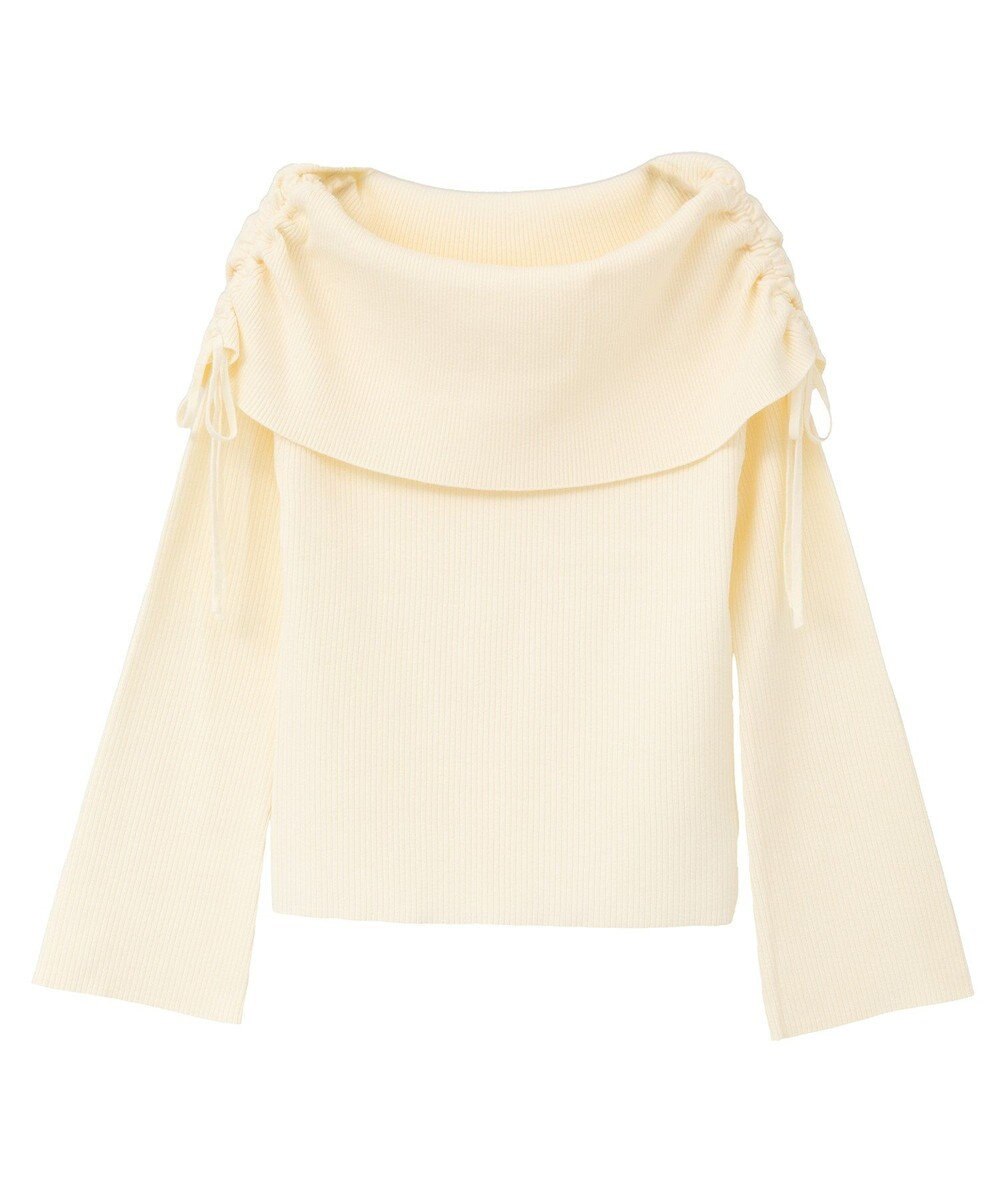 earth music&ecology リボンギャザーオフショルニットプルオーバー 