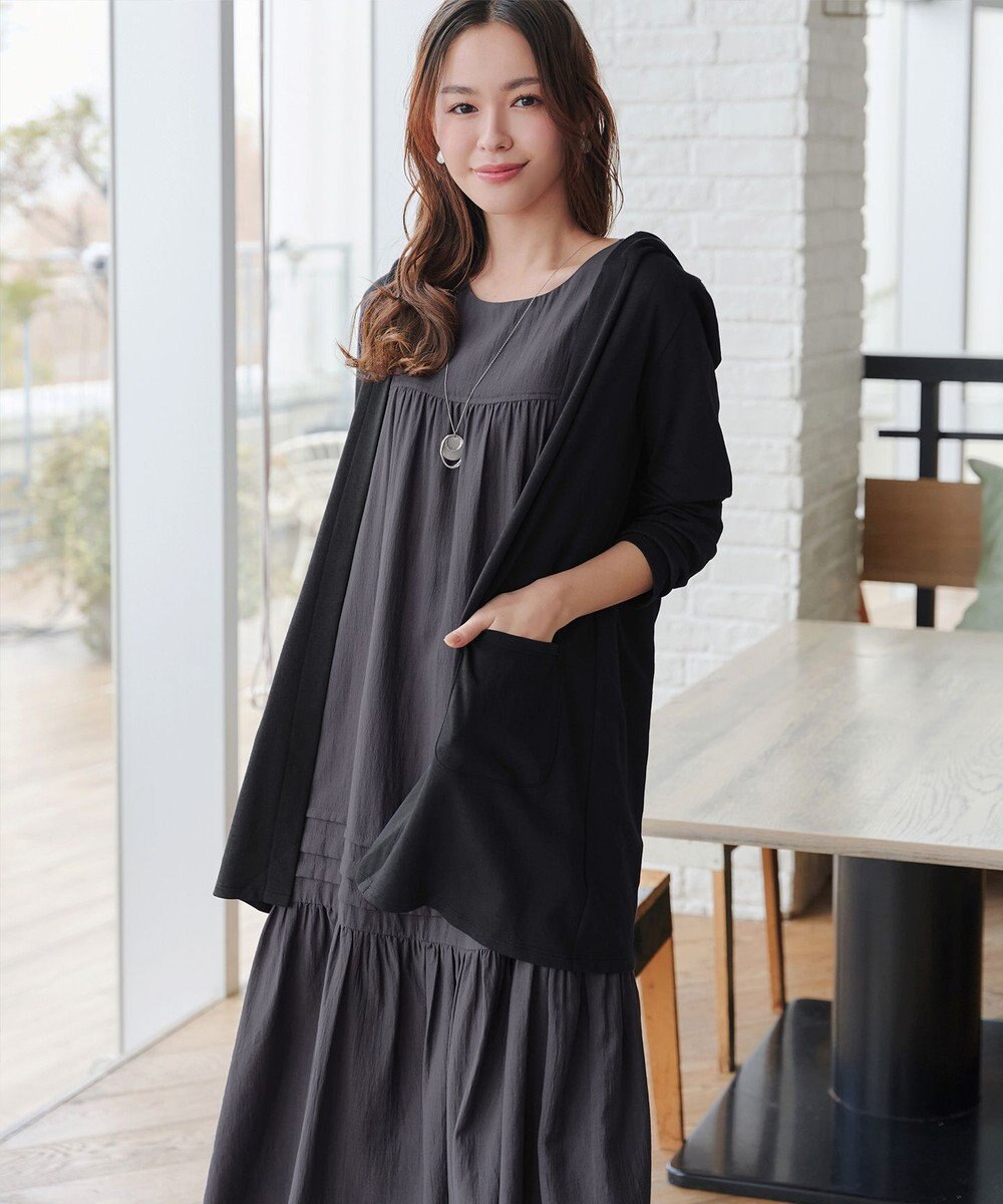 Tiaclasse 【小倉優子さん着用・洗える・XSサイズ】麻調ピンタックロングワンピース 