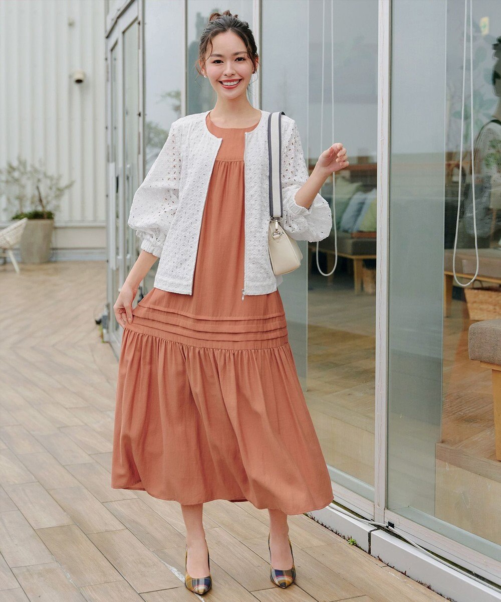 Tiaclasse 【小倉優子さん着用・洗える・XSサイズ】麻調ピンタックロングワンピース 