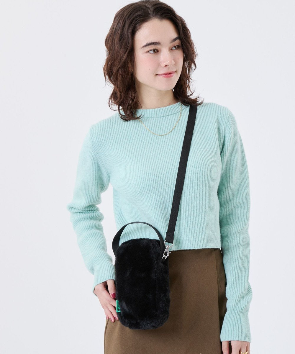 LeSportsac FUR MINI PHONE CROSSBODY/ブラックフラッフィーファー 
