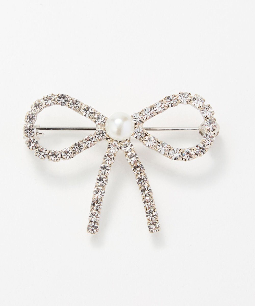 Phoebe リボンパールビジューブローチ　シルバー 
