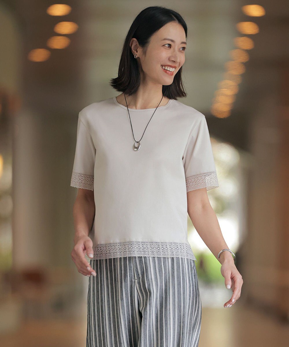 J.PRESS LADIES 【一枚で着映え】コットンスムース レース カットソー 