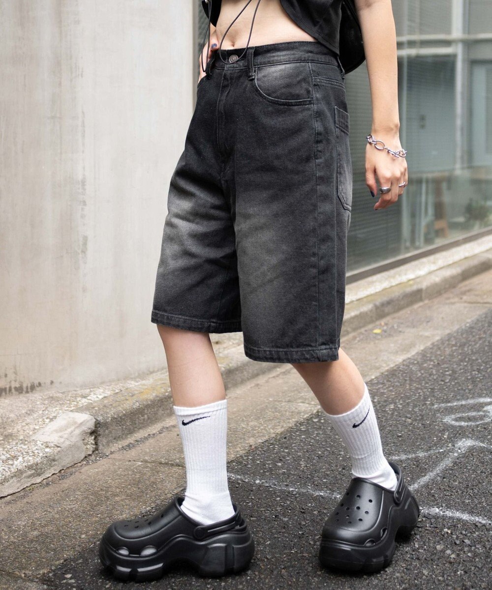 WEGO 【新色追加】ヴィンテージウォッシュデニムハーフパンツ 