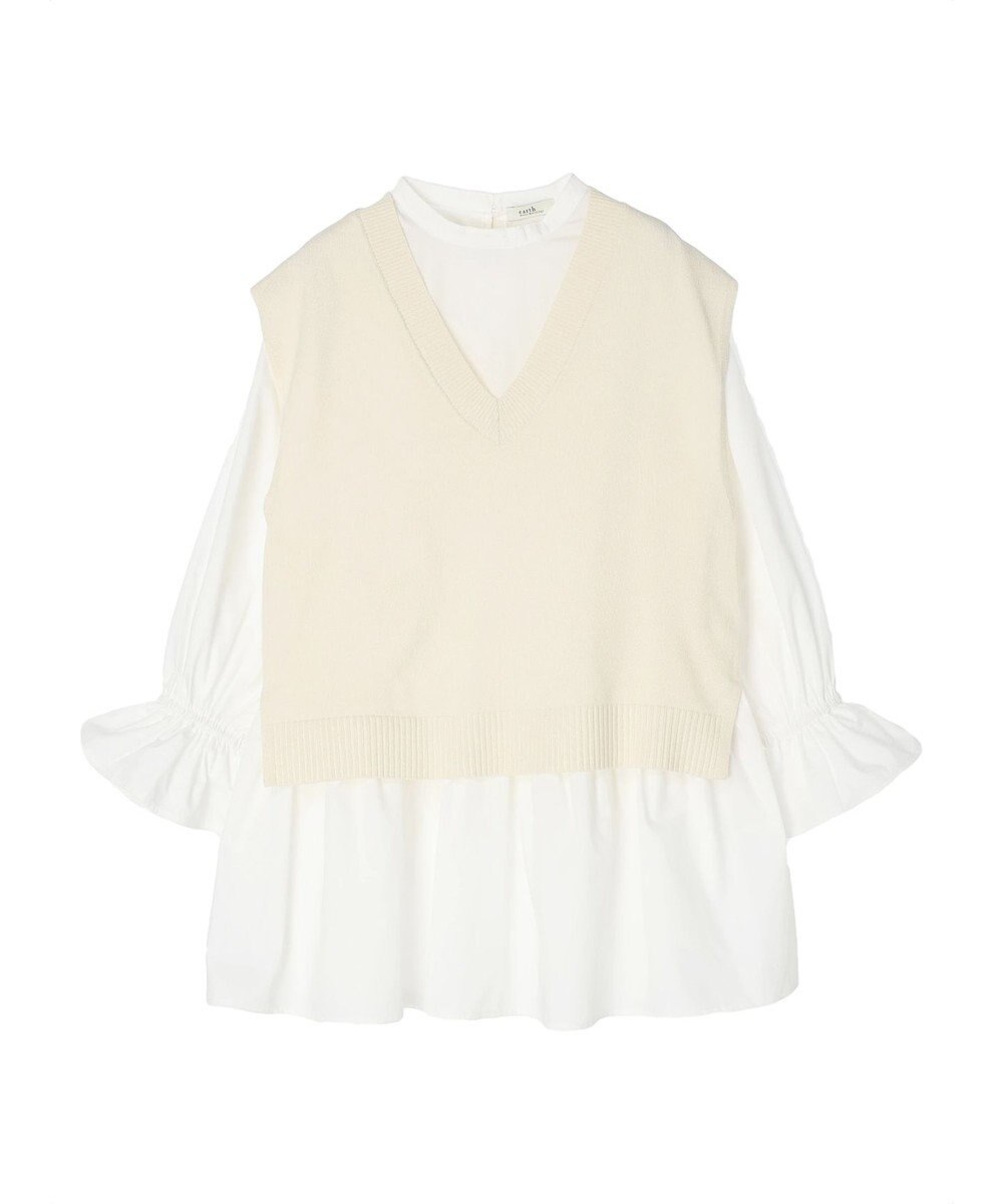 earth music&ecology ＳＥＴ２点Ｖネックベスト＋スタンドカラーチュニック 