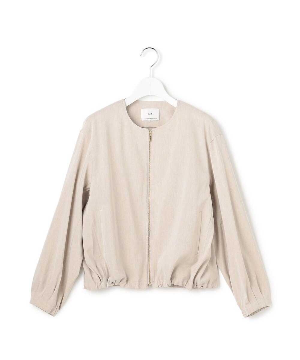 23区 リネンレーヨンストレッチ ノーカラー ブルゾン 