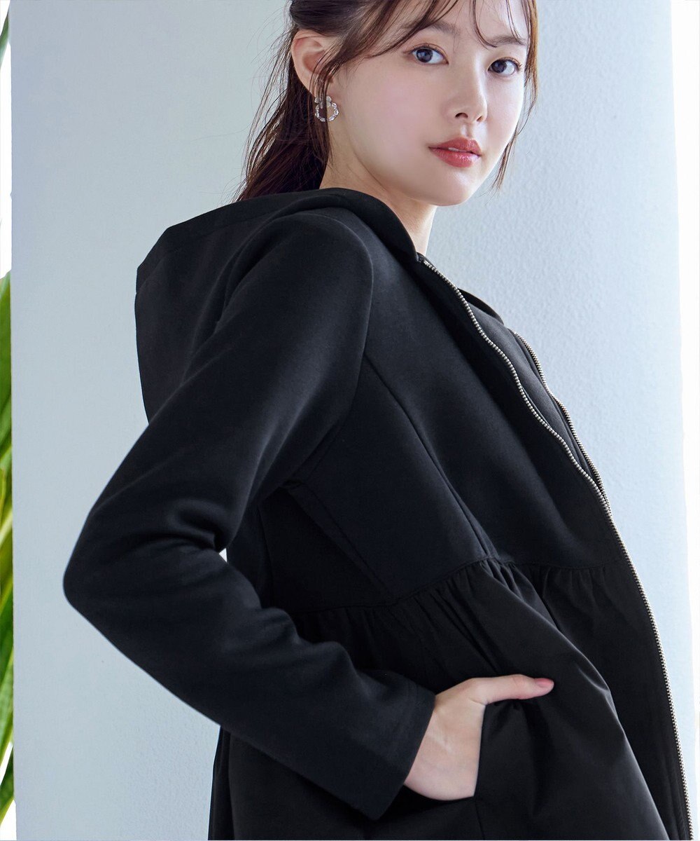 Tiaclasse L 【洗える】異素材ジップフレアパーカー 