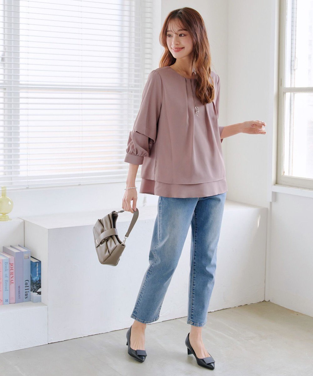 Tiaclasse 【新色追加・洗える】つまみタック袖レイヤードブラウス 