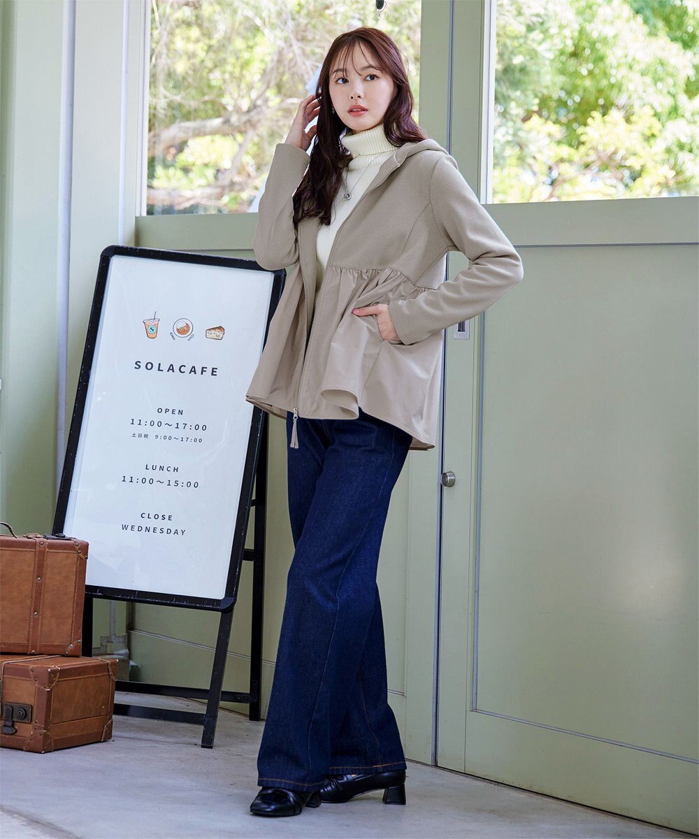 Tiaclasse L 【洗える】異素材ジップフレアパーカー 