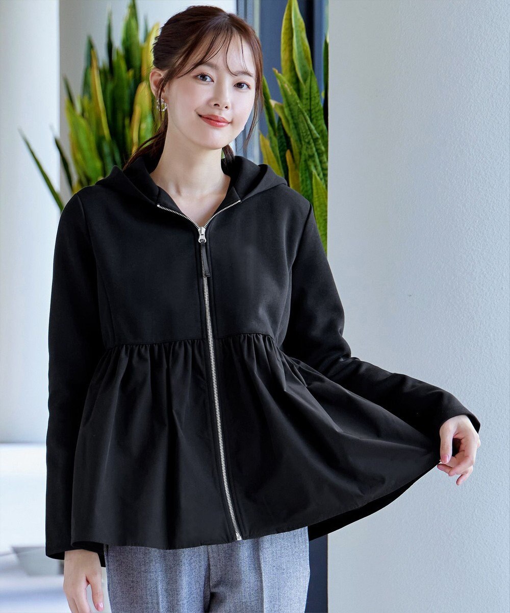 Tiaclasse L 【洗える】異素材ジップフレアパーカー 