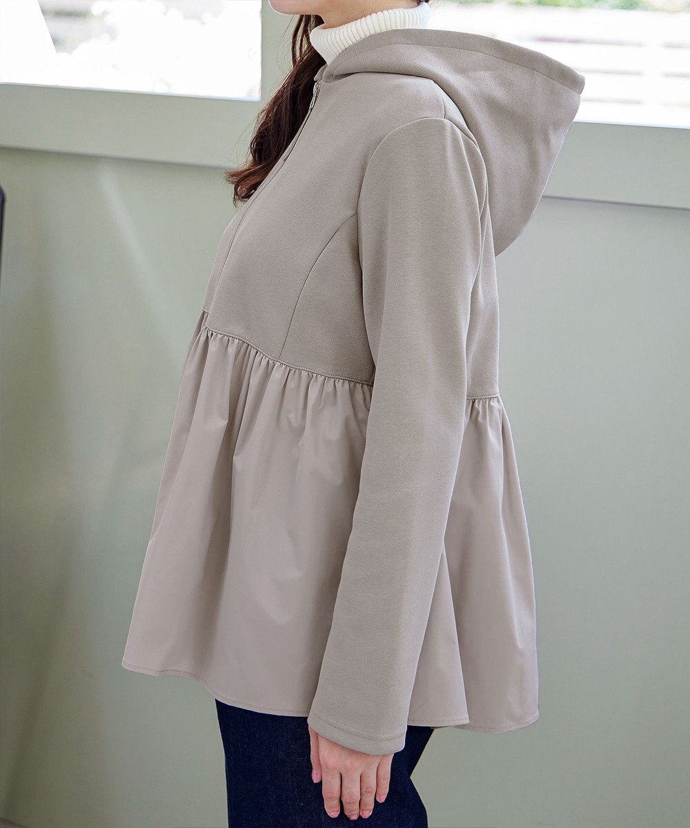 Tiaclasse L 【洗える】異素材ジップフレアパーカー 