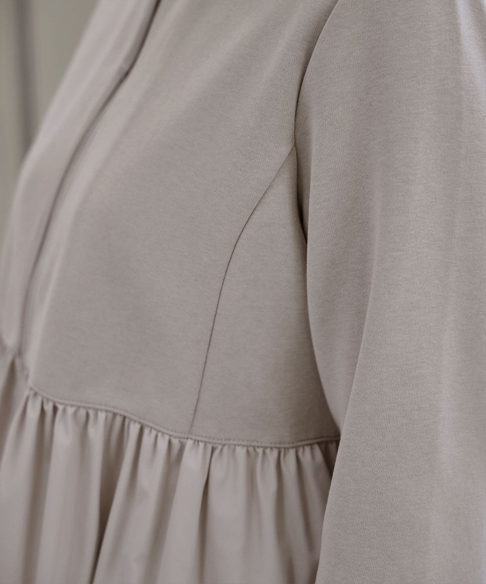 Tiaclasse L 【洗える】異素材ジップフレアパーカー 