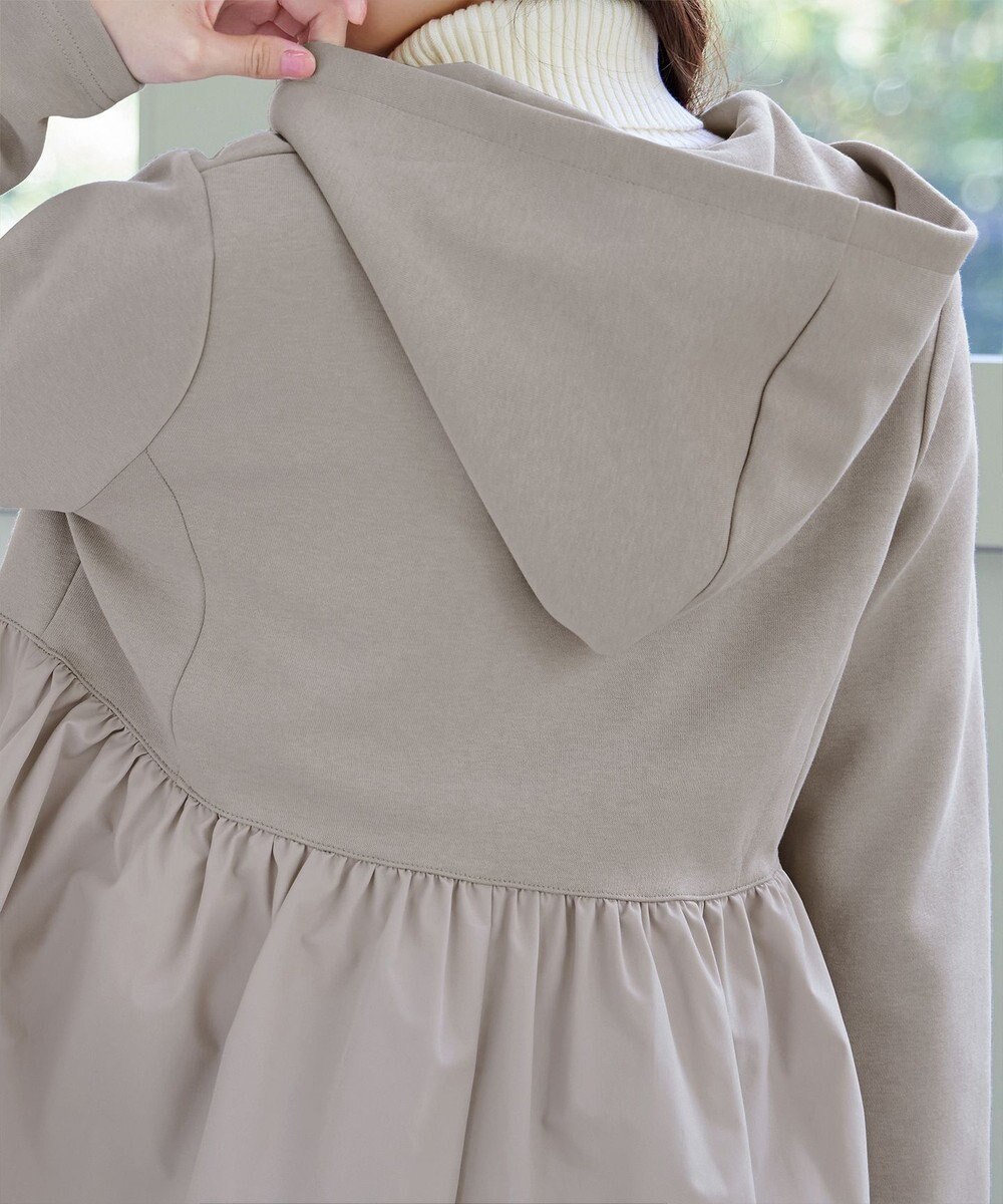 Tiaclasse L 【洗える】異素材ジップフレアパーカー 