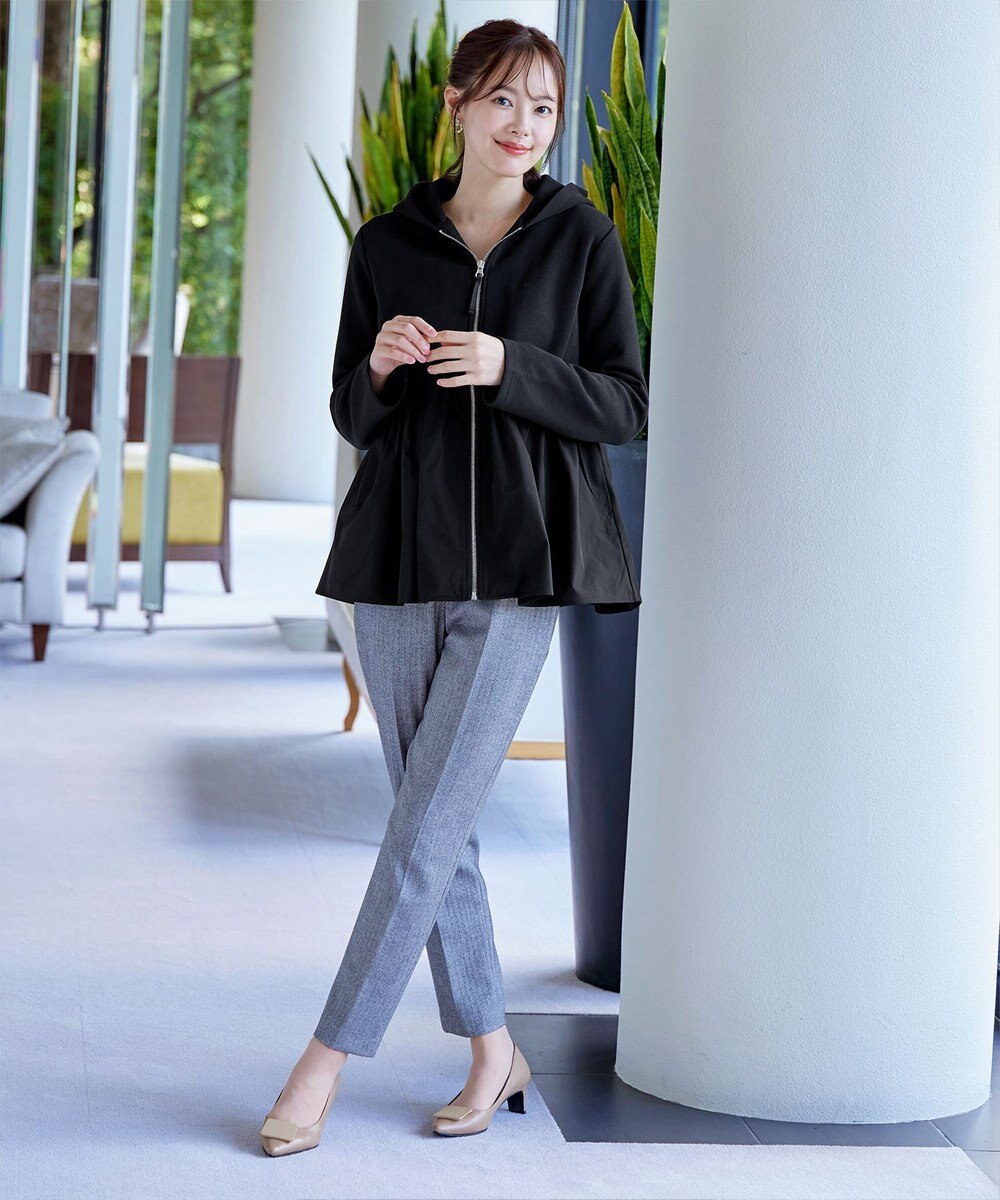 Tiaclasse L 【洗える】異素材ジップフレアパーカー 