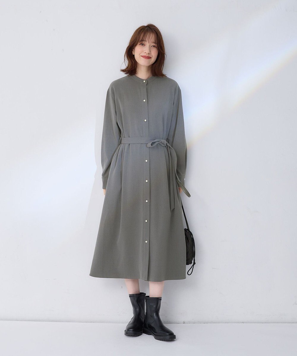 ANY 【洗濯機可能/ストレッチ】ウールライク前開きワンピース 