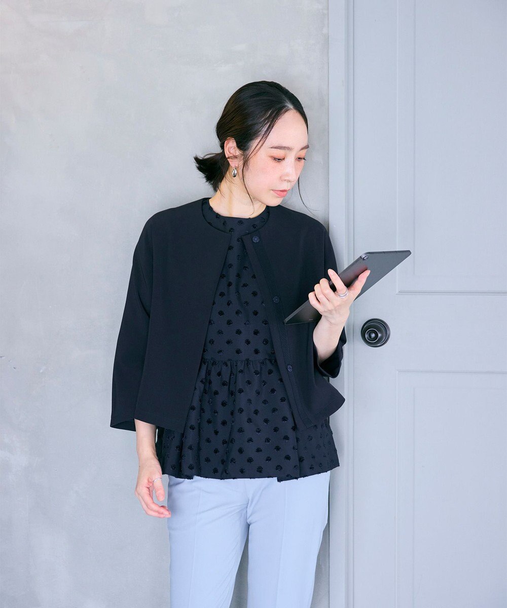 #Newans 【洗濯機可】ジャガ―ドドットペプラムブラウス 