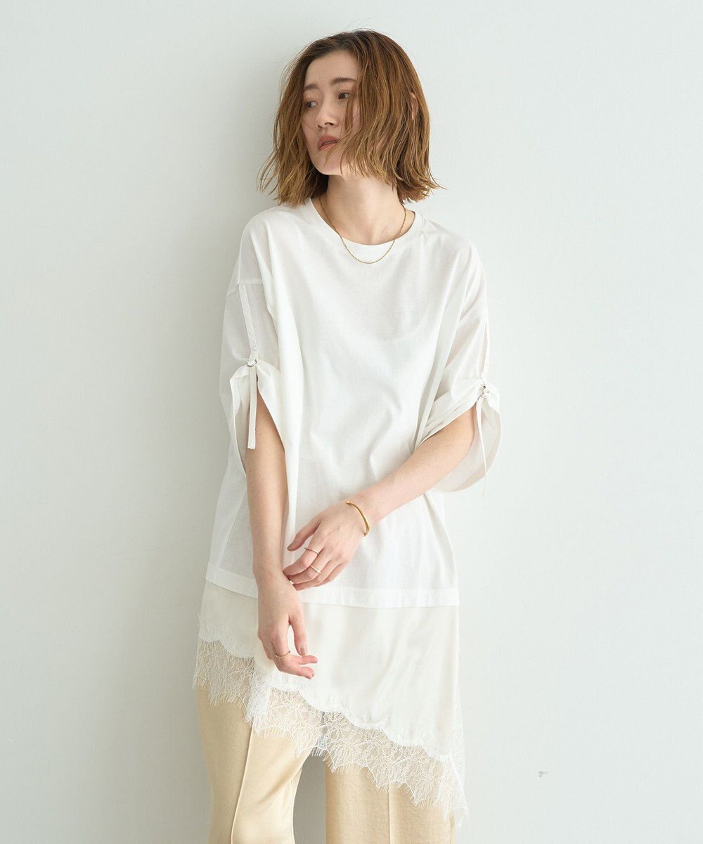 YECCA VECCA ドロストスリーブヘムレースTee 