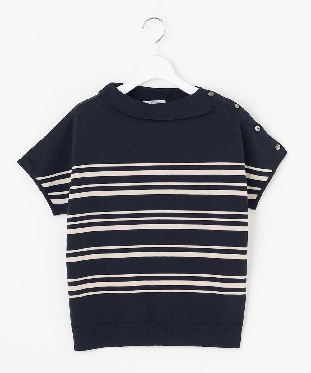 J.PRESS LADIES 【WEB限定カラーあり・洗える・抗菌防臭】COTTON POLYESTER ボーダー 襟付き ニット 